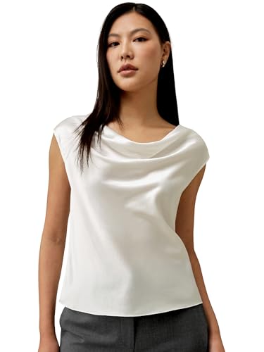 LilySilk 100% Seidenhemd mit Wasserfallausschnitt für Damen ärmellose Elegante Oberteile für den Sommer Schulterfreies T-Shirt für Damen(Papyrusweiß,38) von LilySilk