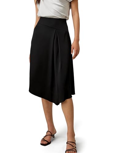 LilySilk 100% 22 Momme Seidenrock für Damen asymmetrisches Overknee-langes Kleid für Büro formelle Anlässe seitlicher Reißverschluss für alle Jahreszeiten(Schwarz,40) von LilySilk