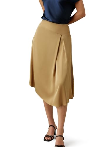 LilySilk 100% 22 Momme Seidenrock für Damen asymmetrisches Overknee-langes Kleid für Büro formelle Anlässe seitlicher Reißverschluss für alle Jahreszeiten(Toffee,38) von LilySilk