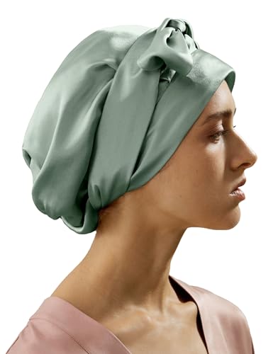 LilySilk 100% Reine Maulbeerseide Schlafmütze für Damen Natürliche Seidenmütze zum Schlafen und Haarpflege Nachthaarwickel mit langem elastischem Band zum Halten, Avocadogrün von LilySilk