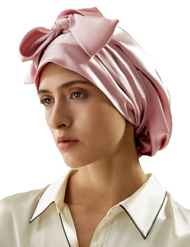 LilySilk 100% Reine Maulbeerseide Schlafmütze für Damen Natürliche Seidenmütze zum Schlafen und Haarpflege Nachthaarwickel mit langem elastischem Band zum Halten, Rosa von LilySilk