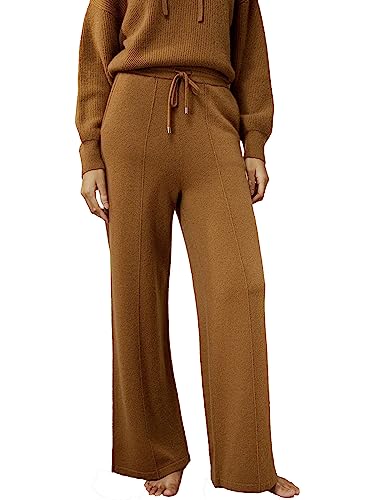 LilySilk 100% Kaschmir Hose für Frauen Super weiche warme Weite Bein Kaschmir Strickhose elastische Taille Jogginghose(Toffee,S von LilySilk