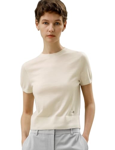LilySilk 100% Kaschmir Pullover für Damen mit kurzen Ärmeln und rundem Ausschnitt, leichtes Basismodell für Frühling und Sommer(Weiß,L) von LilySilk