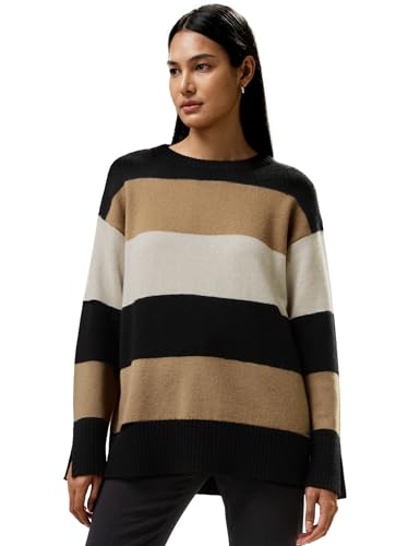 LilySilk 100% Kaschmirpullover für Damen Oversized Pullover mit überschnittenen Schultern und Blockstreifen in DREI Farben mit Schlitz für Herbst Winter(Wähle Eine Größe,S von LilySilk