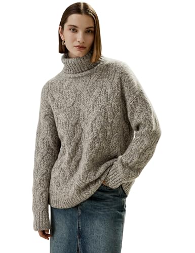 LilySilk 100% Kaschmirpullover für Damen Oversized Rollkragen Pullover Gerippt mit entspannter Einheitsgröße,Kamelgrau von LilySilk