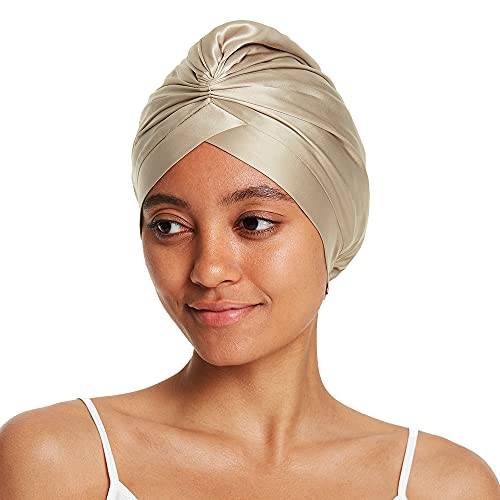 LilySilk 100% Maulbeerseide Schlafmütze für lockiges Haar 19 Momme Seide Bonnet Nacht Schlafmütze Kopfbedeckung Haarwickel für Frauen mit elastischem Band，Braun von LilySilk