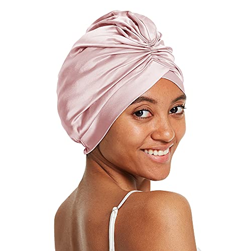 LilySilk 100% Maulbeerseide Schlafmütze für lockiges Haar 19 Momme Seide Bonnet Nacht Schlafmütze Kopfbedeckung Haarwickel für Frauen mit elastischem Band，Rosa von LilySilk