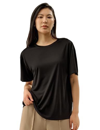 LilySilk 100% Seide Jersey übergroße T-Shirt lose Stil Kurze Ärmel Sommer lässige T-Stücke S, Schwarz von LilySilk