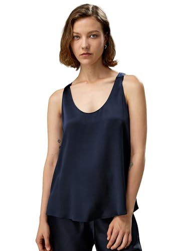 LilySilk 100% Seiden U-Ausschnitt Tanktop Für Damen Sommer Seiden-Camisole Tops Damen Entspannter Fit(Dunkel Blau,XS) von LilySilk