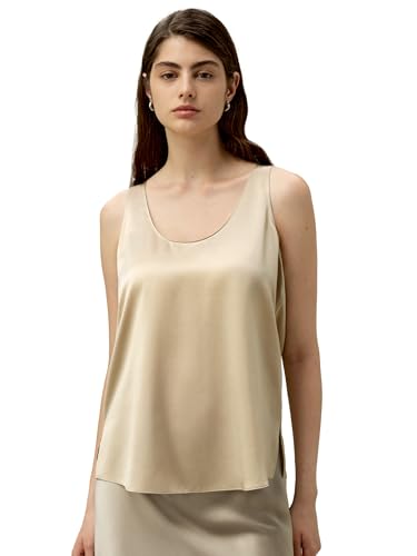 LilySilk 100% Seiden U-Ausschnitt Tanktop Für Damen Sommer Seiden-Camisole Tops Damen Entspannter Fit(Leichte Aprikose,XL) von LilySilk