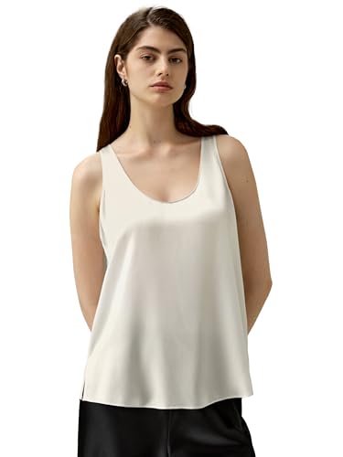 LilySilk 100% Seiden U-Ausschnitt Tanktop Für Damen Sommer Seiden-Camisole Tops Damen Entspannter Fit(Papyrusweiß,S) von LilySilk