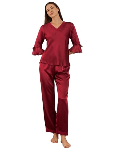 LilySilk 22 Momme 100% Seiden Nachthemd Nachtwäsche Spitze Maulbeerseiden Verpackung MEHRWEG(Rotwein,XL) von LilySilk