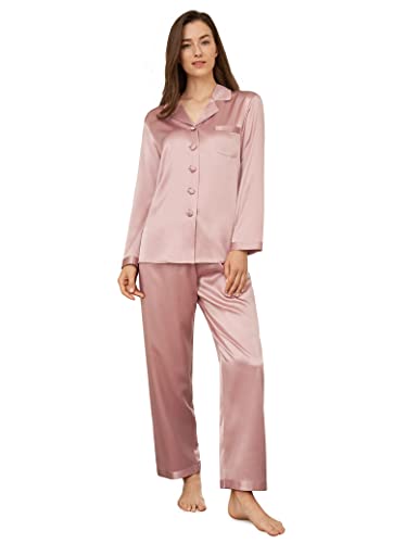 LilySilk 22 Momme Seide Damenpyjama Set Schlafanzug Nachtwäsche Damen Hausanzug aus Seide von Verpackung MEHRWEG Altrosa XS von LilySilk