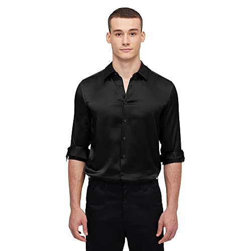 LilySilk Maulbeerseide Basic Herrenhemd Formelle Business-Office-Knopfleiste Oberteile Blusen Langarm Luxuriöse Atmungsaktive Kühle Seidenkleidung Hemden M, Schwarz von LilySilk