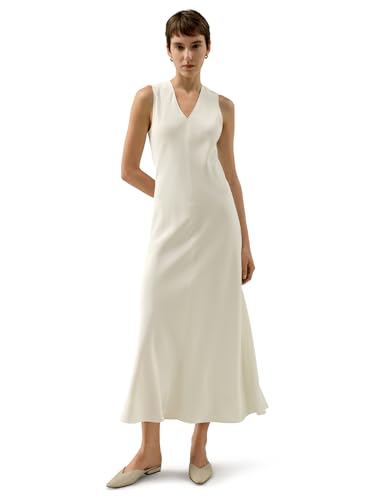 LilySilk Ärmelloses Seiden-Maxi-Kleid V-Ausschnitt Midi-Länge Abendkleid Sommer Casual Trägerkleid mit Seitentaschen(Papyrusweiß,M) von LilySilk