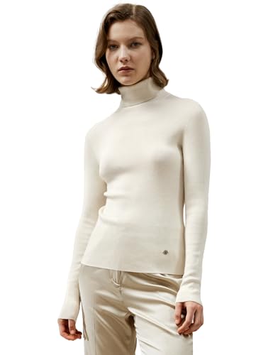 LilySilk Basic Seiden Strickpullover für Damen Vielseitige Seiden Kaschmir Basisschicht mit Slim Fit Reverskragen Herbst Winter(Weiß,L von LilySilk