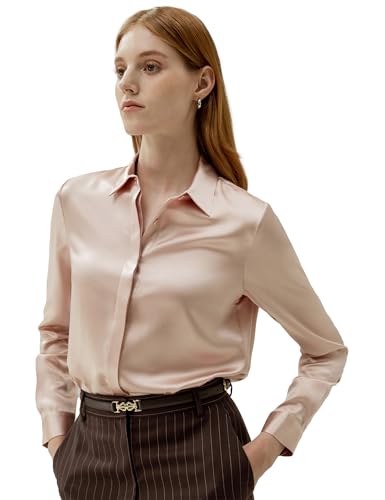 LilySilk Bluse Damen Elegant Seide Sommerliche Damenbluse Shirt mit verdeckter Knopfleiste (Blassrosa, L) Verpackung MEHRWEG von LilySilk