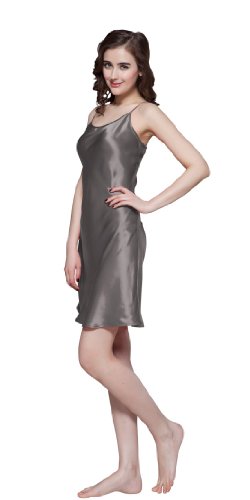 LilySilk Charment Seide Nachthemd 22 Momme Nachtkleid Kurz Damen aus 100% Maulbeerseide Feminines Seidenunterkleid Frau Sleepwear mit Verstellbare Träger L, Dunkel Grau von LilySilk