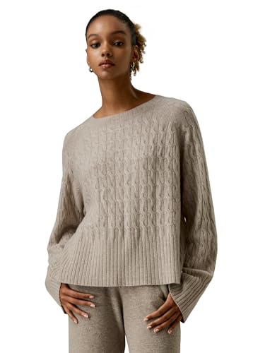 LilySilk Damen 100% Baby-Kaschmir Zopfmuster Pullover Frauen Oversize Rundhalsausschnitt Langarm Sweater(Kamel,S) von LilySilk