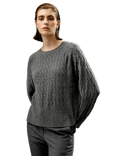 LilySilk Damen 100% Baby-Kaschmir Zopfmuster Pullover Frauen Oversize Rundhalsausschnitt Langarm Sweater(Mittelgrau,L) von LilySilk