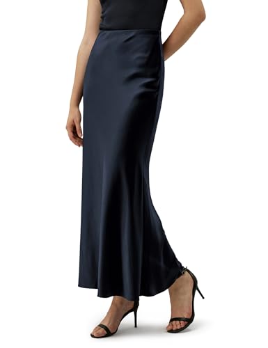 LilySilk Damen 100% Doppelgesicht Seiden Maxi-Rock Frauen Mikro-Flare Gerade Schnitt Rock mit glänzender Unifarbe für Party und Arbeit(Mitternachtsblau,44) von LilySilk