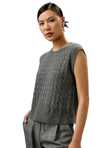 LilySilk Damen 100% Kaschmirweste Frauen Rundhalsausschnitt ärmelloses Zopfmuster-Strickpullover Weiche warme lässige Stil-Tanktops(Mittelgrau,M) von LilySilk