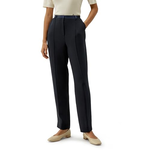 LilySilk Damen 100% Seiden-Georgette Tapered Hose Frauen Business Slim Fit Hose mit Verstellbarer Länge für Arbeit und Freizeit(Mitternachtsblau,34) von LilySilk