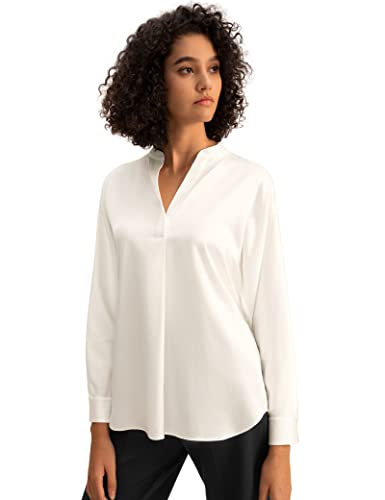 LilySilk Damen 22MM Reine Seide Hemd Damen Langarm Klassische Bluse mit dünner tonaler Taille Kordel leicht atmungsaktiv für Frühling Sommer Herbst(Elfenbein,M) von LilySilk