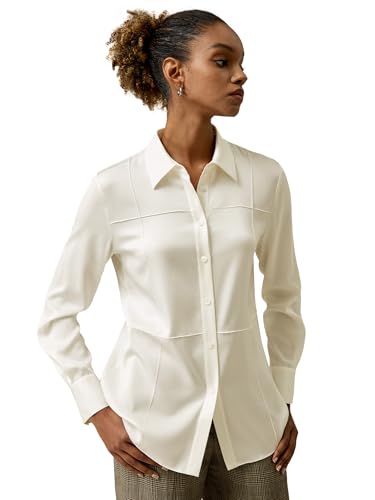 LilySilk Damen 22MM Reine Seidenbluse Frauen Langarm Sprezzatura-Knopfblusen Klassische Basic-Smooth-Tops(Papyrusweiß,M) von LilySilk
