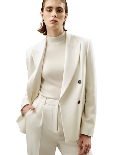 LilySilk Damen Blazer aus Seide-Woll-Mix klassischer Stil weiß doppelt knöpfbar langärmelig lässiger Mantel(Natürliches Weiß,36) von LilySilk