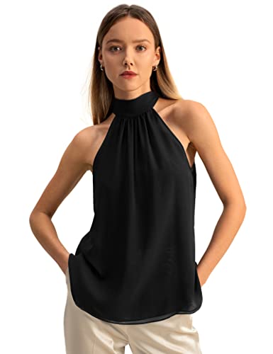 LilySilk Damen-Bluse aus Reiner Seide, Elegantes, ärmelloses Neckholder-Oberteil aus Georgette für Frühlings- und Sommerarbeiten, lässige Partys(Schwarz,36) von LilySilk