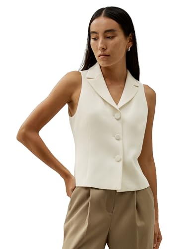 LilySilk Damen Business-Blazerweste mit Reverskragen und Tuchkragen – 100% Seidenmantel in schlanker Passform für Bürooutfit und Freizeit(Lilienweiß,42) von LilySilk
