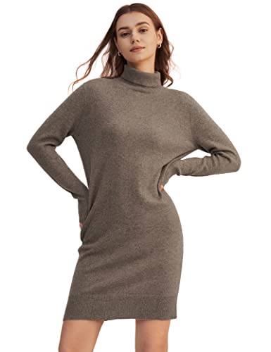 LilySilk Damen Kaschmir Strickkleid Lang Pullover Sweatshirt Rollkragen Langarm Strickpulli Frauen Pulli Strickwaren(Marle Grau,M) von LilySilk