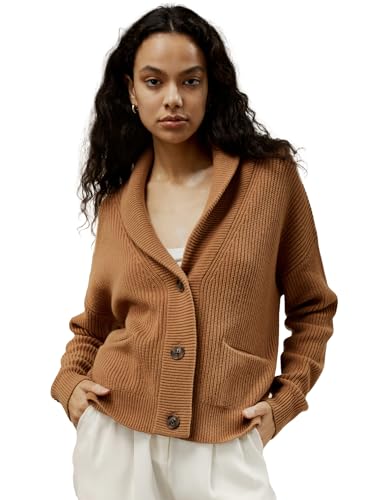 LilySilk Damen Oversized Cardigan Drop-Shoulder Premium Wolle Kaschmir Herbst Pullover Causal Loungewear(Toffee,S von LilySilk