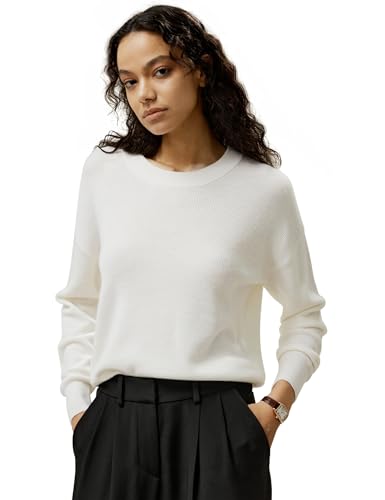 LilySilk Damen Pullover 100% Merinowolle Basic Herbst/Winter Jumper Sweater für Damen Mädchen Rundhalspullover(Weiß,M) von LilySilk