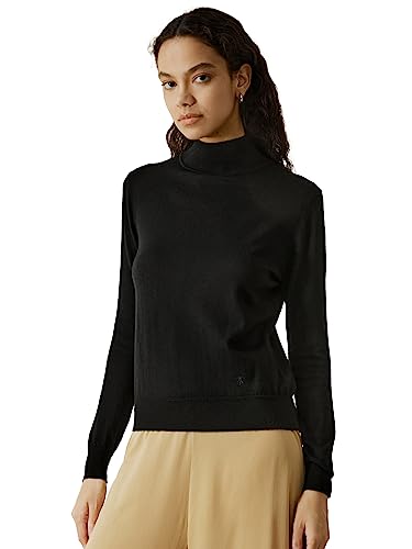 LilySilk Damen Pullover 100% Merinowolle Rollkragenpullover Basic Jumper Unterhemd Basisschicht für Herbst in Winter(Schwarz,M) von LilySilk