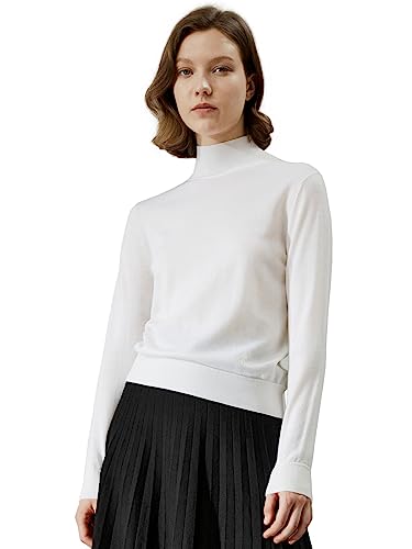 LilySilk Damen Pullover 100% Merinowolle Rollkragenpullover Basic Jumper Unterhemd Basisschicht für Herbst in Winter(Weiß,M) von LilySilk