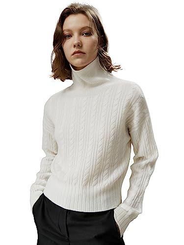 LilySilk Damen Pullover Drop-Shoulder 100% Kaschmir Oversized Rollkragenpullover Twisted für Herbst und Winter Lässig(Weiß,L von LilySilk