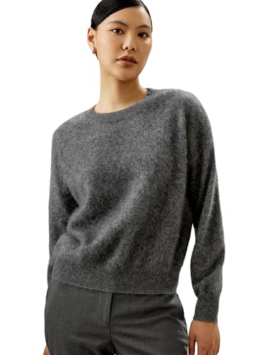 LilySilk Damen Pullover aus 100% Kaschmir entspannte Passform mit überschnittenen Schultern Rundhalsausschnitt Lange Ärmel Oversized(Dunkel Grau,M) von LilySilk