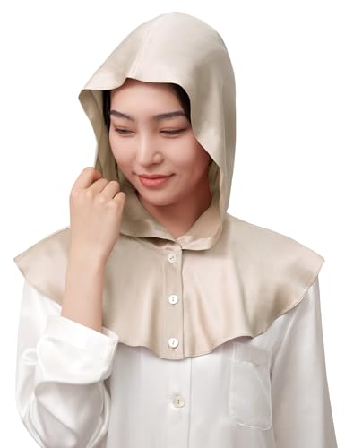 LilySilk Damen Reine Seide Balaclava-Stil Nachtmütze Schlafmütze mit Knopfverschluss und Plissee-Saum, Seidenhaube zum schlafen für Guten Schlaf und bessere Haut und Haare,Heller Kaffee von LilySilk