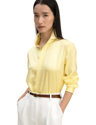 LilySilk Damen Reine Seide Hemd Frauen ungefärbte natürliche Seide Blusen Mädchen Klassische Basic Stil Langarmshirt für Arbeit Casual tägliche Kleidung(Goldgelb,S) von LilySilk