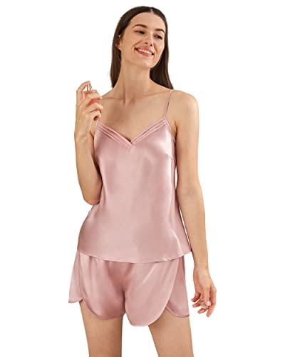 LilySilk Damen Reine Seide Pyjama Set Frauen Camisole Set mit doppellagigen Shorts Mädchen lässige Loungewear Nachtwäsche 2pcs Set(Altrosa,XS) von LilySilk