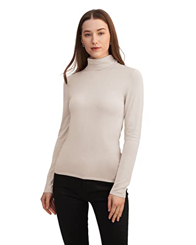 LilySilk Damen Reine Seide Strickpullover Damenbluse Elegante Bluse mit Rollkragen Pulli Oberteil Pullover(Greige,S) von LilySilk