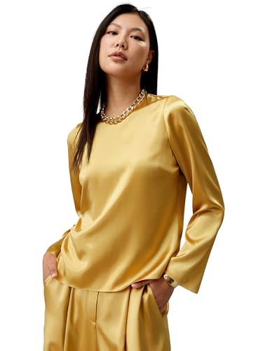 LilySilk Damen Reine Seidenbluse 28MM schwere Seide, langärmlig mit Rundhalsausschnitt und glänzendem Finish für die meisten Anlässe(Zitronentropfen,S) von LilySilk