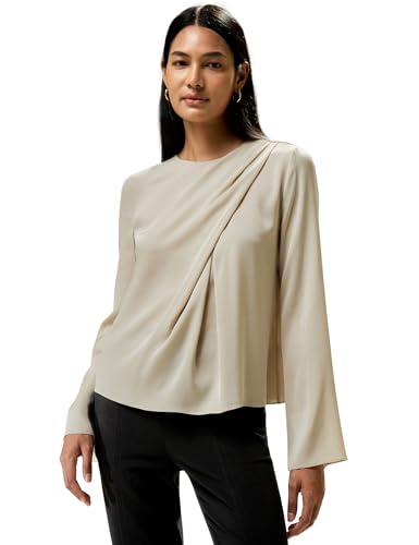 LilySilk Damen Reine Seidenbluse Frau 22MM One-Shoulder Plissee Rüschenbluse mit Glockenärmeln Mädchen Luxuriöses Elegantes Oberteil für Besondere Anlässe(Creme,40 von LilySilk