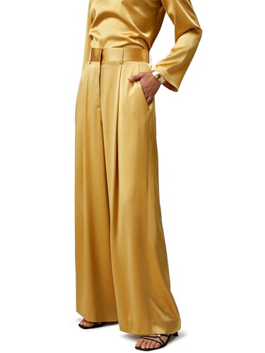 LilySilk Damen Reine Seidenhose 28MM schwere Seide Zitronentropfen Hose mit hoher Taille und weitem Bein für die meisten Anlässe(Zitronentropfen,34) von LilySilk