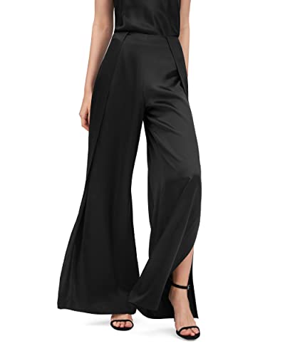 LilySilk Damen Reine Seidenhosen 19 Momme Elegante Weitbeinige Lange Hose(Schwarz,34-36) von LilySilk