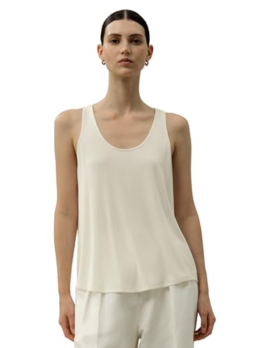 LilySilk Damen Seide Breeze Jersey Scoop Tank Top Camisole für Frauen Dehnbares Unterhemd Weich und Atmungsaktiv Tanktops Träger Tops Lilienweiß XL von LilySilk