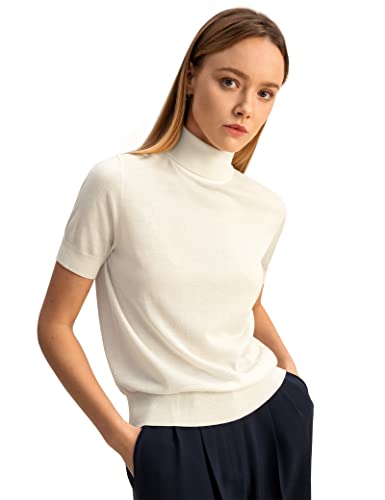 LilySilk Damen Seide Kaschmir Pullover mit Rollkragen, Mittlere Ärmel Weiche, elastische Salomon Pullover Top mit regulärer Passform(Natur-Weiß,L) von LilySilk