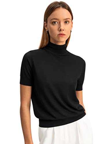 LilySilk Damen Seide Kaschmir Pullover mit Rollkragen, Mittlere Ärmel Weiche, elastische Salomon Pullover Top mit regulärer Passform(Schwarz,L) von LilySilk